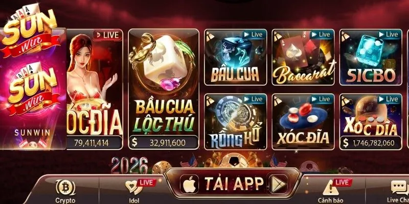 Tại Live Casino Sunwin, người chơi được trải nghiệm loạt trò chơi kinh điển
